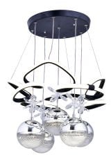 Hale Serisi 5 Toplu Siyah Led Avize, Sarkıt Power Led Avize, 3 Renk Yanabilen Led Avize, Modern Salon Oda Led Avize