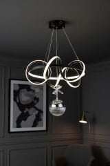 Dart Serisi Tek Toplu Siyah Led Avize, Sarkıt Power Led Avize, 3 Renk Yanabilen Led Avize