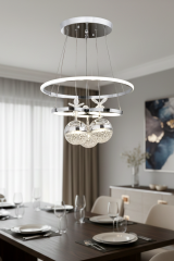 Galaksi Serisi 3 Toplu Krom Sarkıt Led Avize, 3 Renk Işık Özellikli Power Led Avize