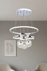 Galaksi Serisi 3 Toplu Krom Sarkıt Led Avize, 3 Renk Işık Özellikli Power Led Avize