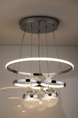 Galaksi Serisi 3 Toplu Krom Sarkıt Led Avize, 3 Renk Işık Özellikli Power Led Avize