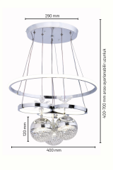 Galaksi Serisi 3 Toplu Krom Sarkıt Led Avize, 3 Renk Işık Özellikli Power Led Avize