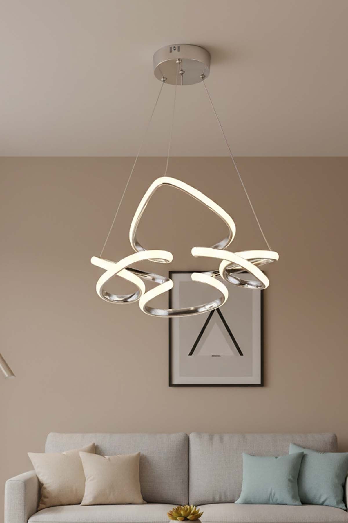 Hale Serisi Küçük Krom Led Avize, 3 Renk Yanabilen Sarkıt Led Avize, Modern Power Led Avize