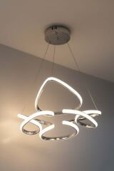 Hale Serisi Küçük Krom Led Avize, 3 Renk Yanabilen Sarkıt Led Avize, Modern Power Led Avize