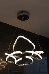 Hale Serisi Küçük Krom Led Avize, 3 Renk Yanabilen Sarkıt Led Avize, Modern Power Led Avize