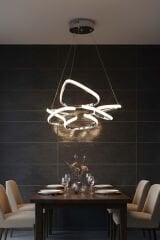 Hale Serisi Küçük Krom Led Avize, 3 Renk Yanabilen Sarkıt Led Avize, Modern Power Led Avize