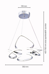 Hale Serisi Küçük Krom Led Avize, 3 Renk Yanabilen Sarkıt Led Avize, Modern Power Led Avize