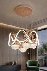 Modern Habana 4 Toplu Gold Sarkıt Led Avize, Power Led Avize, 3 Renk Işık Özellikli Led Avize