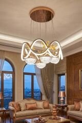 Modern Habana 4 Toplu Gold Sarkıt Led Avize, Power Led Avize, 3 Renk Işık Özellikli Led Avize