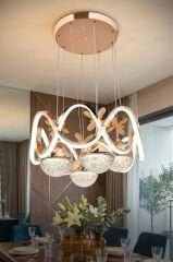 Modern Habana 4 Toplu Gold Sarkıt Led Avize, Power Led Avize, 3 Renk Işık Özellikli Led Avize