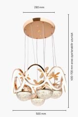 Modern Habana 4 Toplu Gold Sarkıt Led Avize, Power Led Avize, 3 Renk Işık Özellikli Led Avize