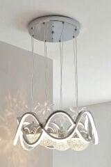 Modern Habana Krom 4 Toplu Sarkıt Led Avize, Power Led Avize, 3 Renk Işık Özellikli Led Avize