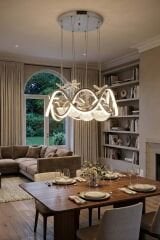 Modern Habana Krom 4 Toplu Sarkıt Led Avize, Power Led Avize, 3 Renk Işık Özellikli Led Avize