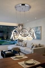 Modern Habana Krom 4 Toplu Sarkıt Led Avize, Power Led Avize, 3 Renk Işık Özellikli Led Avize