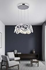 Modern Habana Krom 4 Toplu Sarkıt Led Avize, Power Led Avize, 3 Renk Işık Özellikli Led Avize