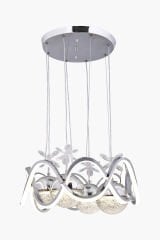 Modern Habana Krom 4 Toplu Sarkıt Led Avize, Power Led Avize, 3 Renk Işık Özellikli Led Avize