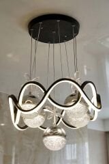 Modern Habana Siyah 4 Toplu Sarkıt Led Avize, Power Led Avize, 3 Renk Işık Özellikli Led Avize