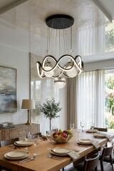 Modern Habana Siyah 4 Toplu Sarkıt Led Avize, Power Led Avize, 3 Renk Işık Özellikli Led Avize