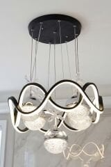 Modern Habana Siyah 4 Toplu Sarkıt Led Avize, Power Led Avize, 3 Renk Işık Özellikli Led Avize