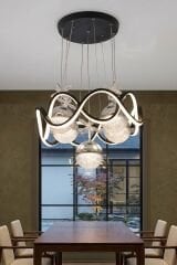 Modern Habana Siyah 4 Toplu Sarkıt Led Avize, Power Led Avize, 3 Renk Işık Özellikli Led Avize