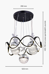 Modern Habana Siyah 4 Toplu Sarkıt Led Avize, Power Led Avize, 3 Renk Işık Özellikli Led Avize