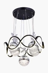 Modern Habana Siyah 4 Toplu Sarkıt Led Avize, Power Led Avize, 3 Renk Işık Özellikli Led Avize