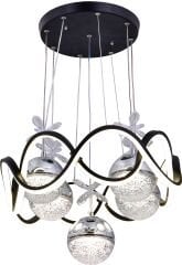 Modern Habana Siyah 4 Toplu Sarkıt Led Avize, Power Led Avize, 3 Renk Işık Özellikli Led Avize