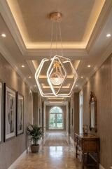 Morta Tek Toplu Gold Power Led Avize, Mutfak Salon Hol Sarkıt Led Avize, 3 Renk Yanabilen Power Led Avize