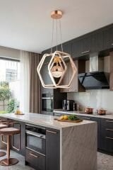 Morta Tek Toplu Gold Power Led Avize, Mutfak Salon Hol Sarkıt Led Avize, 3 Renk Yanabilen Power Led Avize