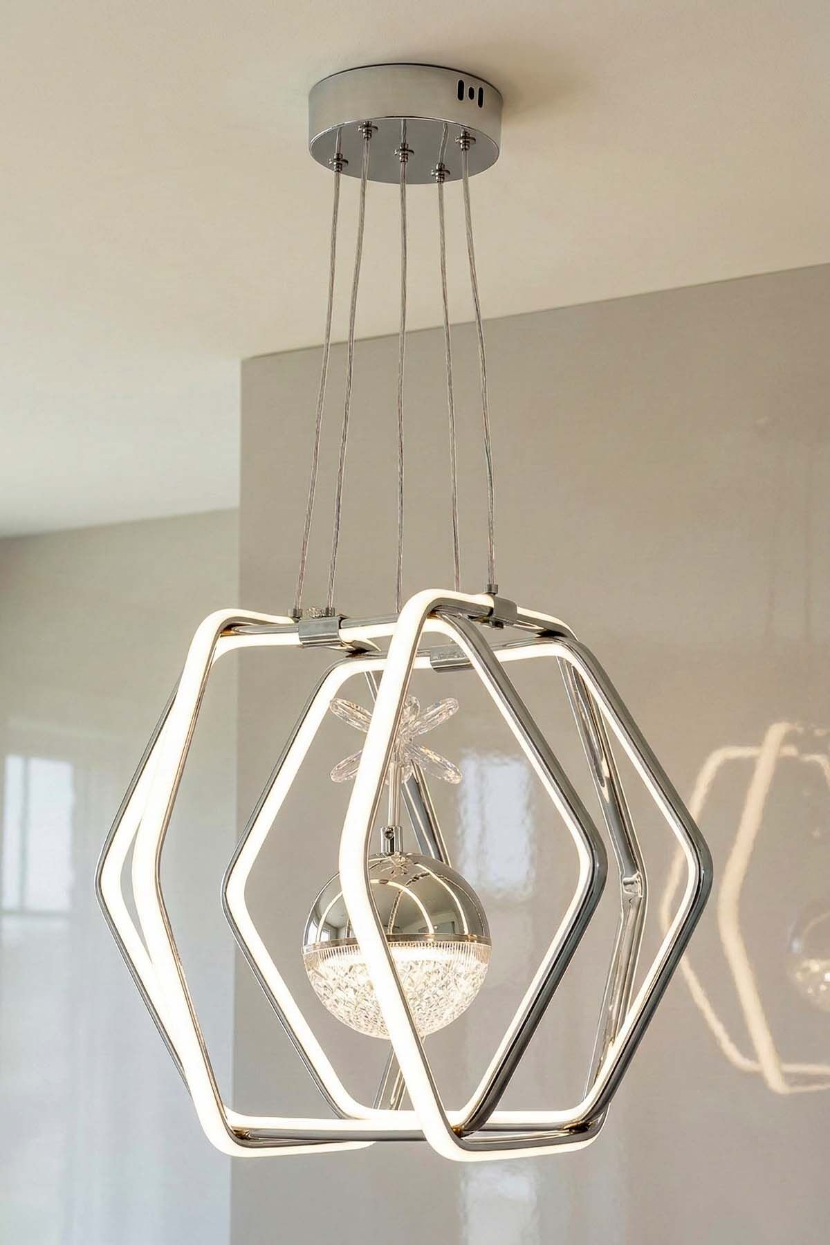 Morta Tek Toplu Power Led Avize, Mutfak Salon Hol Sarkıt Led Avize, 3 Renk Yanabilen Power Led Avize