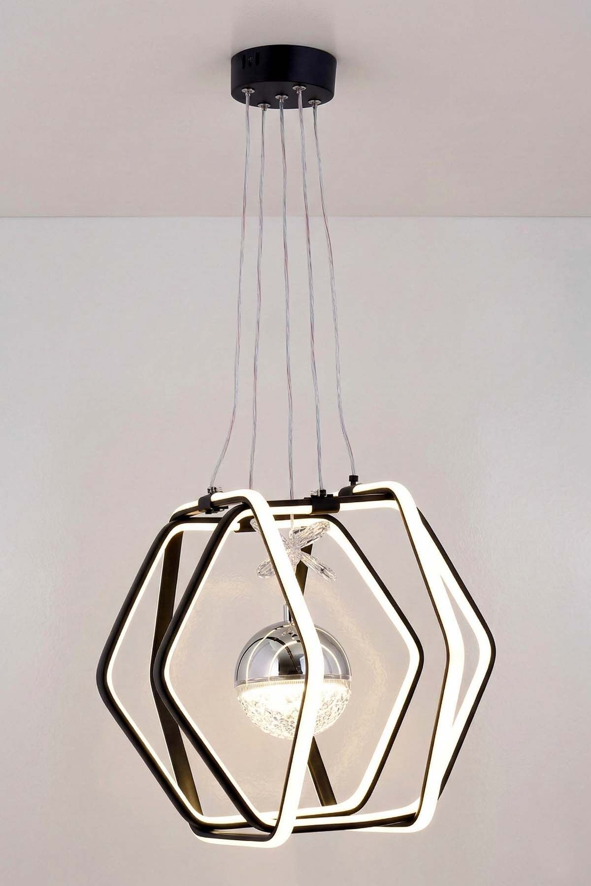 Morta Tek Toplu Siyah Power Led Avize, Mutfak Salon Hol Sarkıt Led Avize, 3 Renk Yanabilen Power Led Avize