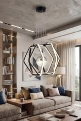 Morta Tek Toplu Siyah Power Led Avize, Mutfak Salon Hol Sarkıt Led Avize, 3 Renk Yanabilen Power Led Avize