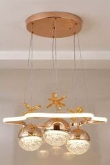 Tasarım Clara 3 Toplu Gold Sarkıt Led Avize, Power Led Avize, 3 Renk Işık Özellikli Led Avize