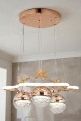 Tasarım Clara 3 Toplu Gold Sarkıt Led Avize, Power Led Avize, 3 Renk Işık Özellikli Led Avize