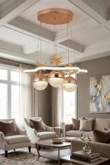 Tasarım Clara 3 Toplu Gold Sarkıt Led Avize, Power Led Avize, 3 Renk Işık Özellikli Led Avize