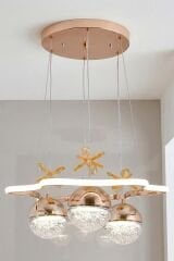 Tasarım Clara 3 Toplu Gold Sarkıt Led Avize, Power Led Avize, 3 Renk Işık Özellikli Led Avize