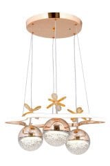 Tasarım Clara 3 Toplu Gold Sarkıt Led Avize, Power Led Avize, 3 Renk Işık Özellikli Led Avize