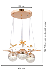 Tasarım Clara 3 Toplu Gold Sarkıt Led Avize, Power Led Avize, 3 Renk Işık Özellikli Led Avize
