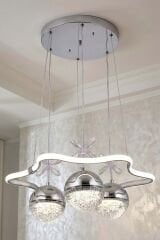 Tasarım Clara 3 Toplu Krom Sarkıt Led Avize, Power Led Avize, 3 Renk Işık Özellikli Led Avize