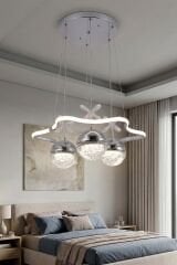 Tasarım Clara 3 Toplu Krom Sarkıt Led Avize, Power Led Avize, 3 Renk Işık Özellikli Led Avize