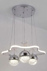 Tasarım Clara 3 Toplu Krom Sarkıt Led Avize, Power Led Avize, 3 Renk Işık Özellikli Led Avize