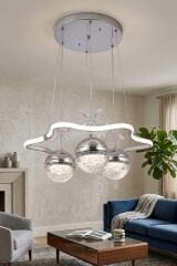 Tasarım Clara 3 Toplu Krom Sarkıt Led Avize, Power Led Avize, 3 Renk Işık Özellikli Led Avize