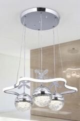 Tasarım Clara 3 Toplu Krom Sarkıt Led Avize, Power Led Avize, 3 Renk Işık Özellikli Led Avize