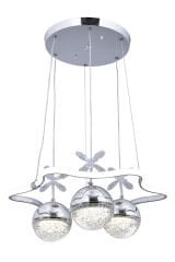 Tasarım Clara 3 Toplu Krom Sarkıt Led Avize, Power Led Avize, 3 Renk Işık Özellikli Led Avize