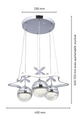 Tasarım Clara 3 Toplu Krom Sarkıt Led Avize, Power Led Avize, 3 Renk Işık Özellikli Led Avize