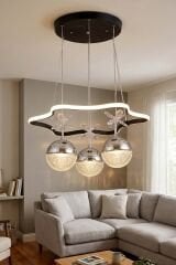 Tasarım Clara 3 Toplu Siyah Sarkıt Led Avize, Power Led Avize, 3 Renk Işık Özellikli Led Avize