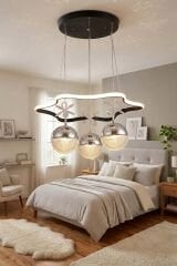 Tasarım Clara 3 Toplu Siyah Sarkıt Led Avize, Power Led Avize, 3 Renk Işık Özellikli Led Avize