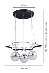 Tasarım Clara 3 Toplu Siyah Sarkıt Led Avize, Power Led Avize, 3 Renk Işık Özellikli Led Avize