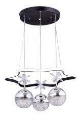 Tasarım Clara 3 Toplu Siyah Sarkıt Led Avize, Power Led Avize, 3 Renk Işık Özellikli Led Avize