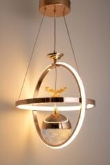 Meridyen Tek Top Gold Power Led Avize, 3 Renk Yanabilen Lüks Led Avize, Mutfak Salon Hol Oda Sarkıt Led Avize